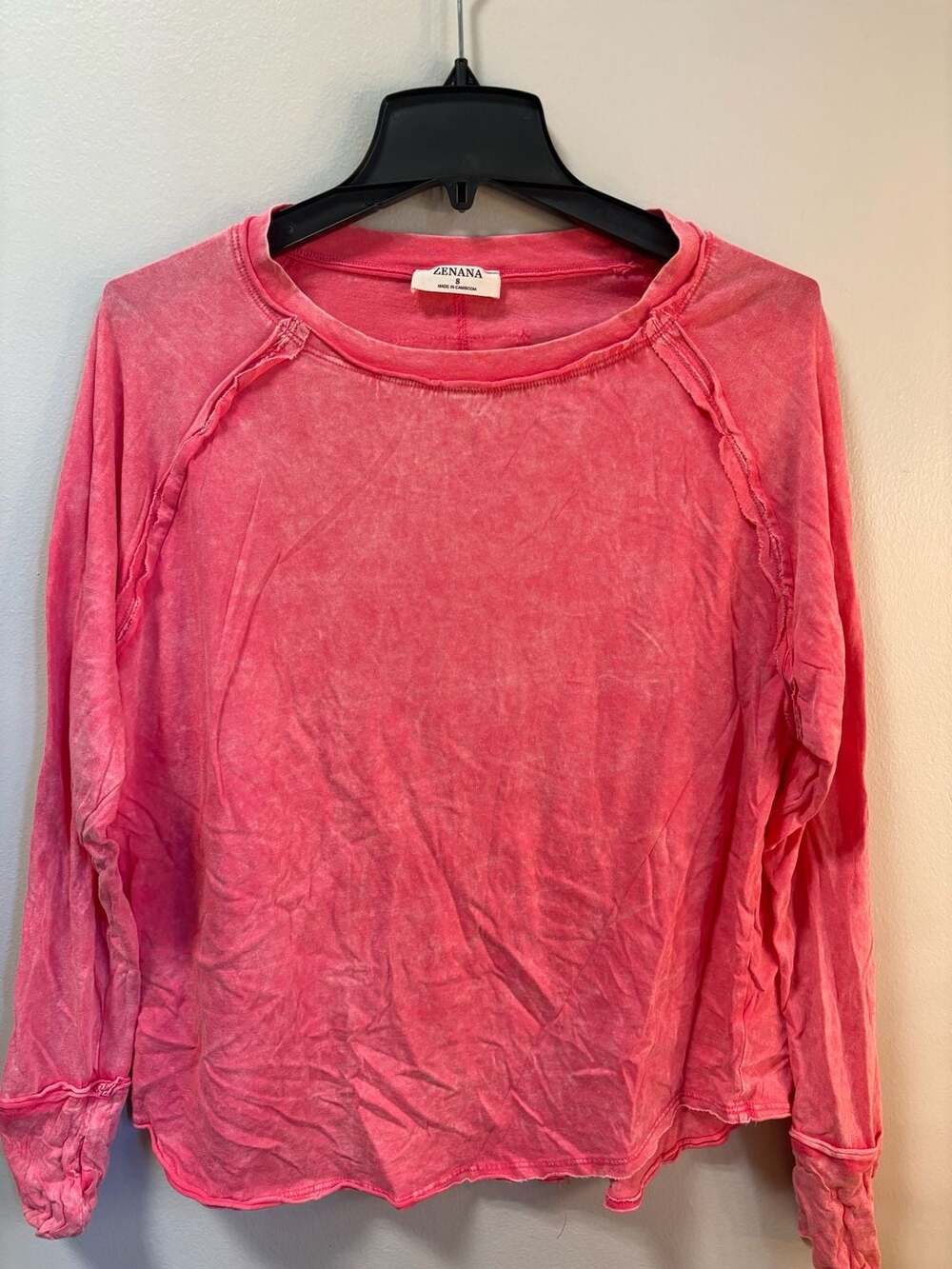 Zenana Washed Scoop Neck Long Sleeve Top, Size S